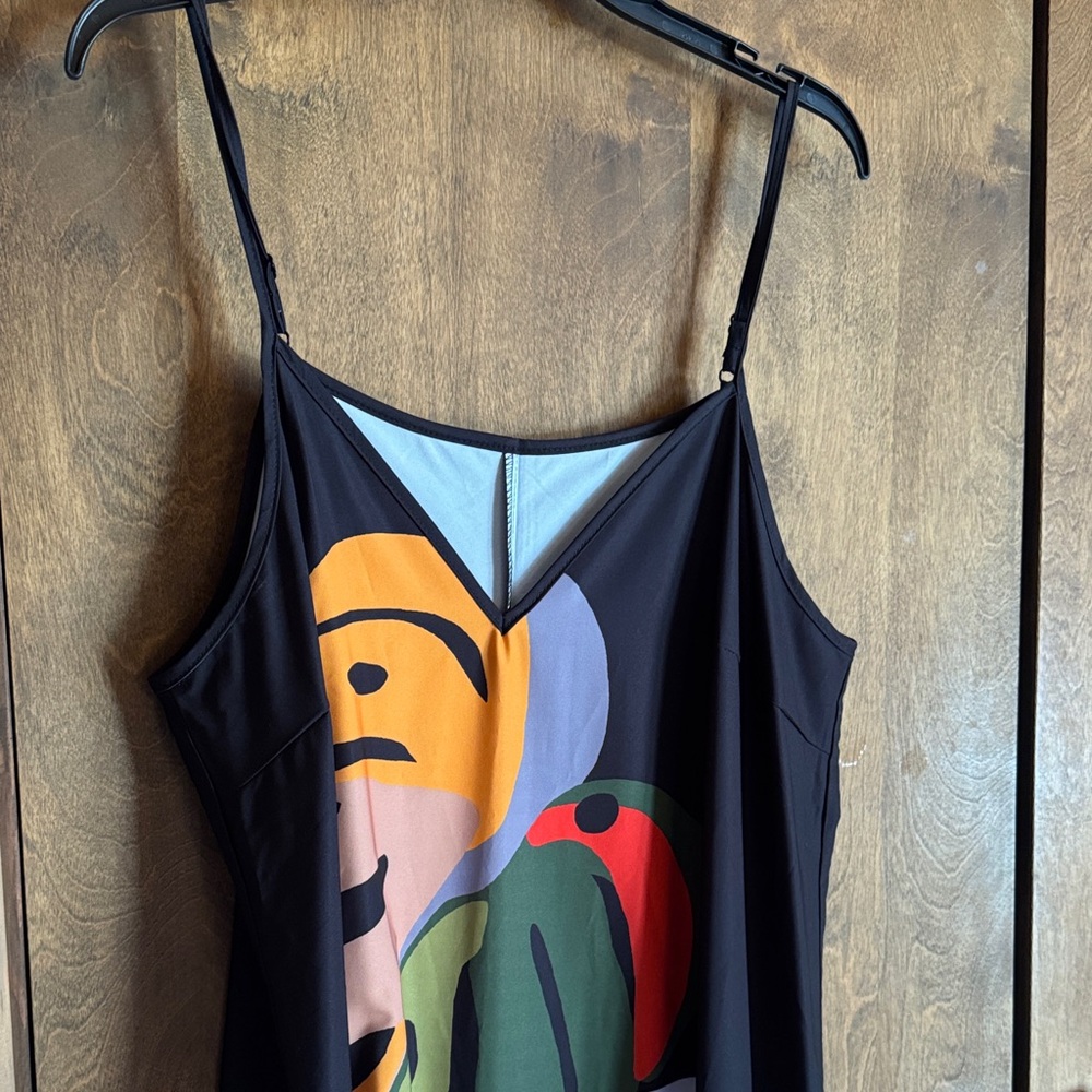 SHEIN Black Maxi Dress with Colorful Abstract Design